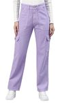 ADBUCKS Women's Comfort Wide Leg High-Rise Cargo Style Jeans (34, Lavender)