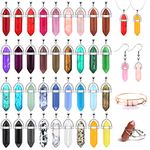 36 PCS Crystal Necklace Pendant Set, Hexagonal Crystal Clear Gemstone Bullet Shape Artificial Stone, Healing Crystal Chakra Pointed Quartz Stones Jewelry Making Charms for Women Girls Friends Gift