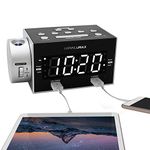 HANNLOMAX HX-135CR Alarm Clock Radio with Projection, Dual Alarm, USB Ports for 2.4A and 1A Charging, White LED Display
