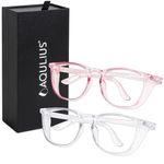 Aqulius Stylish Safety Glasses (2 Pack - Pink & Clear Safety Goggles) Anti Fog, Scratch Resistant, Blue Light Blocking Front & Side Protection Glasses