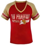 Womens City Football Fans Vintage Sporty V Neck Tee Shirts - Blue & Red, Golden & Red, X-Large