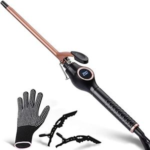 9 mm Mini Curling Iron - Professional LCD Display Curler 120-200°C, Ceramic Curling Iron 30s Quick Heating Temperature Adjustable, with Heat-Resistant Glove and Hair Clips