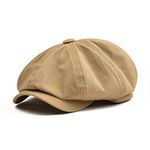 BOTVELA Men's 8 Piece Newsboy Flat Cap 100% Cotton Gatsby Ivy Golf Cabbie Hat (Khaki, 7 3/8)