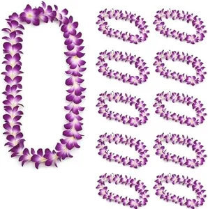 Oojami Exotic Floral Hawaiian Luau Lei Summer Party Favors - 12 Count, Synthetic Purple Polyester Leis for Graduations, Weddings, and Special Occasions