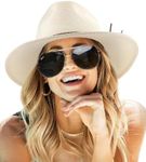 FURTALK Sun Hats for Women Summer Wide Brim UV UPF 50+ Panama Fedora Foldable Packable Straw Beach Hat Ivory (Ivory, Large)