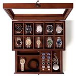 ULTRGEE Watch Box for Men, Watch Display Case - 10 Slots, Wooden Watch Holder Organizer with Drawer, 2 - Layer Watch and Jewelry Storage Box