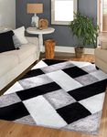 3D Shaggy Rugs Modern Geometric Design Large Area Rugs for Living Room Bedroom Thick Fluffy Floor Mats Small Door Mat (Black white, 120 x 170 cm)