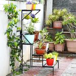 Livzing 4 Tier Metal Hanging Plant Stand with Ladder Plant Shelf Multiple Flower Display Stands Gamla Rack Tall Planter Stand For Pots For Plants Garden Shelves Pot Holder for Balcony Patio-Black