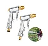 2pcs Heavy Duty Garden Hose Nozzle 100% Heavy Duty Hose Pipe Spray Gun Water Gun Garden Hose Spray Gun Hose Spray Gun Metal for Car & Pet Washing, Plants Watering Garden Hose Gun