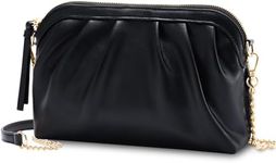 Vaschy Clutch Purse for Women,Fashion Ruched Vegan Leather Small Formal Evening Handbag Crossbody Shoulder Bag Wedding,Party Black