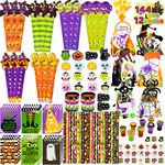 JOYIN 144 PCS Halloween Stationery Set, 12 Pack Goody Bags with Halloween Pencils, Rulers, Erasers, Notepads, Foam Stickers, Stamps, Wristbands and Tattoos for Kids Party Favor, Class Game Prizes