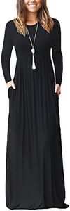 GRECERELLE Womens Long Sleeve Floral Print/Solid Casual Maxi Dresses Loose Long Dresses with Pockets(Black, Small)