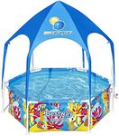 Bestway Swimming Pool 183 x 51cm Round Kids Clear Above Ground, Inflatable, 930L Safe Play Toys Fun Family with Removable Sunshade and Steel Frame for Indoor or Outdoors Garden 3+ Blue