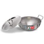 Wonderchef Stella Triply Stainless Steel Kadhai with Lid | 24 cm, 3 litres | Compatible with Gas Stove, Induction, Ceramic Cooktop | Non-Toxic | Uniform Heating | Heavy-Duty Handle | 10-Year Warranty