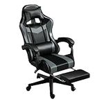 Gaming Chair Ergonomic Computer Chair Office Chair Desk Swivel Chair Adjustable Reclining Footrest Cushion Grey New!