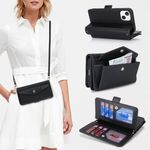 Cavor for iPhone 14 Plus Case Wallet,iPhone 14 Plus Wallet Case for Women,Phone Case for iPhone 14 Plus Crossbody Case with Strap Lanyard Wristlet,Leather Card Holder Shockproof Flip Cover-Black