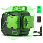 Huepar 3x360 Laser Level Self leveling, Three Plane 3D Lazer Level and Alignment Green Beam Laser Leveler, Switchable Vertical & Horizontal Lines, Li-ion Battery & Magnetic Pivoting Base S03CG-L