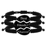 Uloveido 3 Pcs Black Puzzle Heart Piece Best Friends Forever Bracelet Set for Best Friend Stainless Steel Wrap Strand Black String Bracelet BFF Matching Heart Friendship Jewelry for Girls Women Y4119