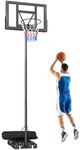 Soozier Portable Basketball Hoop Stand Outdoor, 4.4–10 ft Single Hand Rotation Adjustable Basketball Hoop with Shatterproof Backboard & Weight Bag for Backyard Driveway Fun
