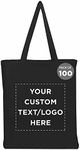 DISCOUNT PROMOS Custom Cotton Canvas Tote Bags Set of 100, Personalized Bulk Pack - Reusable, Great for Shopping, Grocery, Beach, Picnic, Wedding Favors - Black