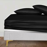 LINENWALAS 100% Tencel Lyocell Fitted Sheet Only with Secure Snug Fit All Around Elastic 40 cm Deep Pocket Fitted Bed Sheet- Softest Cooling Eucalyptus Silk Bedding (Jet Black, King)