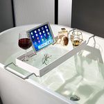 simpletome Bathtub Tray Expandable, Floating Clear Acrylic with Aluminum Alloy, Anti-slip (White)