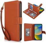 Procarcasa for iPhone 16 Plus Wallet Case,for iPhone 16 Plus Case [7 Card Holders][Wrist Strap] PU Leather Wallet Shockproof Stand Kickstand Magnetic Clourse Phone Case-Brown