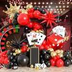 114 Pieces Casino Theme Balloon Arch Garland KitRed Black and Gold Metallic Latex Balloon Garland Kit with Playing Cards Dice Crown for Casino Night Las Vegas Theme Birthday Party