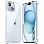 TheGiftKart Ultra-Hybrid Crystal Clear Back Cover Case for iPhone 15 | Camera & Screen Protection Bumps | Shockproof Design | Hard Back Cover Case for iPhone 15 (PC & TPU, Transparent Bumper)