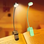 KTEBO Book Reading Light 2 Packs Rechargeable, Eye Care 10 LED Lamp for Reading in Bed - Adjustable Brightness, 3 Color Temperatures 30+ Hours Runtime, Gifts for Book Lovers, Green & Black