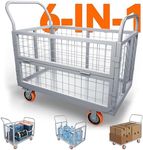 YITAMOTOR 2000lbs Platform Truck Cart with Cage, 6-in-1 Foldable Heavy Duty Hand Truck Flatbed Cart with 6" Swivel Casters, Multi-Functional Push Dolly for Grocery, Laundry, Warehouse, Storage