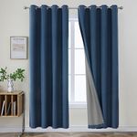 Joydeco 100% Blackout Linen Curtains 84 Inches Long 2 Panels, Thermal Insulated Burlap Curtain & Drapes, Grommet Room Darkening Textured Curtains for Bedroom Living Room (52x84 inch,Navy Blue)