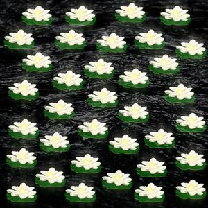 CONEHOY 42 Pcs Floating Pool Lights LED Lotus Floating Lanterns Lifelike Floating Flower Light Battery Operated Lily Pad Flower Candle Fun Pool Accessories for Garden Pond Decor(White, 3.9 Inch)