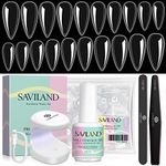 Saviland Gel x Nail Kit, 500pcs Full Cover Almond Nail Tips with 4 in 1 Glue Gel & UV Nail Lamp, All-In-1 Acrylic Nail Extension Kit Press on Nails Almond Easy DIY at Home