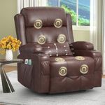 SQUEBILIFE Recliner Chair For the Elderly with Massage & Heat, Extended Footrest, USB+Type C Ports, Padded Recliners Cushion Backrest, Dual Cup Holders Side Pockets Comfy Recliner Armchair Lounge Sofa