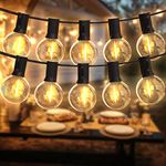 DSLebeen Festoon Lights 50ft LED String Lights Mains Powered with 27+3 Plastic G40 Bulbs 2700K Connectable for Decorative Lighting on Cafe, Wedding, Party