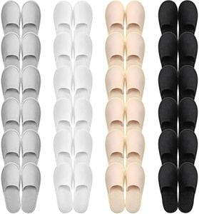 Geyoga 24 Pairs Spa Slippers Disposable Slippers for Guest Bulk Non Slip Soft Closed Toe Slippers Guest Women House Indoor Bathroom Bedroom Hotel Bride(White, Light Gray, Black, Khaki)