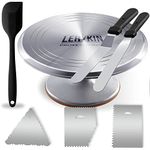 Lerykin 12 Inch Rotating Cake Turntable - Set of 7 Aluminium Alloy Revolving Cake Decorating Stand with Non-Slip Silicone Bottom, 2 Icing Spatula, 3 Icing Smoother, Silicone Spatula - Decorating Kits