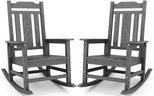 SERWALL Oversized Rocking Chair Set of 2 Outdoor, HDPE Outdoor Rocking Chair Set of 2, Grey
