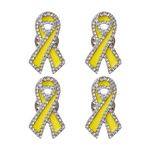 WANDIC 4Pcs Yellow Ribbon Pins, Rhinestones Bone Cancer Awareness Brooches with Gift Box Bladder Cancer Childhood Cancer Awareness Badges for Charity