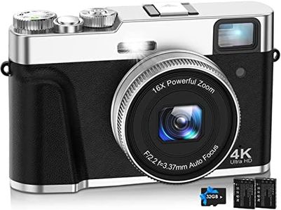 NEZINI 4K Digital Camera,Auto Focus 48MP Vlogging Camera YouTube and Anti-Shake Video Camera with Viewfinder Flash & Dial,16X Zoom Travel Portable Digital Camera with 32GB Card,2 Batteries
