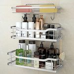 stusgo Shower Caddy, Shower Shelves for Bathroom with Double Soap Dish Holder No Drilling Shower Storage Self Adhesive Shower Shelf, 4 Hooks, Stainless Steel, 3 Pack（Silver