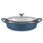 CorningWare | Non-Stick 4 Quart Cast Aluminum Braiser in French Navy | Versatile & Multi-Use | Ceramic Non-Stick Interior Coating for Even Heat Distribution | Tempered Glass Lid