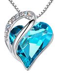 Leafael WoMen's Silver Plated Infinity Love Heart Pendant Necklace with Turquoise Aquamarine Blue Birthstone Crystal for December, Jewelry Gifts for Her, 18 + 2 inch Chain, Anniversary Necklaces Wife