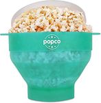 POPCO Silicone Microwave Popcorn Popper with Handles, Silicone Popcorn Maker, Collapsible Bowl Bpa Free and Dishwasher Safe - 15 Colors Available (Transparent Aqua)