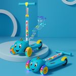 Kidsmate Musical & LED Lights Kick Scooter for Kids | 4-Level Height Adjustment | Kids Scooter with Motion-Activated Light-Up Wheels | Wide Non-Slip Deck & Ultra-Stable Ride for 3+ Years - Blue