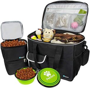 PetAmi Dog Travel Bag - Organizer with Food Container, Bowls & Accessories for Weekend Camping, Cat Diaper Bag (Black, Large)