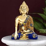 Kartique Brass Bhumisparsha Gautam Buddha Statue for Living Room Decor in Multi Color Idol Height 5 Inch