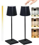 Rechargeable Lamp with 3 Color Modes, Metal Cordless Lamps Set of 2, Touch Dimming, Wireless Lamp IP54 Waterproof, Rechargeable Table Lamp for Restaurant Bedroom Indoor Outdoor, Black