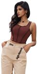 SIGHTBOMB OVERLOCK Ribbed Corset Spaghetti for Women (Small-Medium, Chocolate)